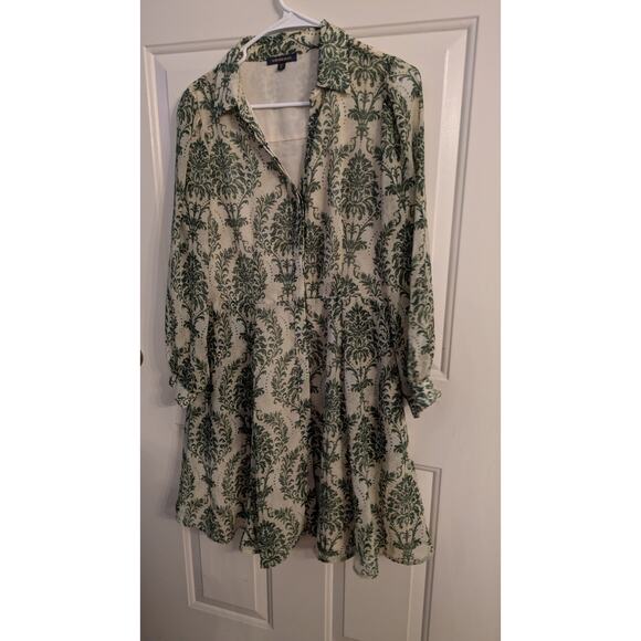 Skies Are Blue Green & Cream Botanical Print Dress, Medium, Lightweight, Flowy - Picture 1 of 8